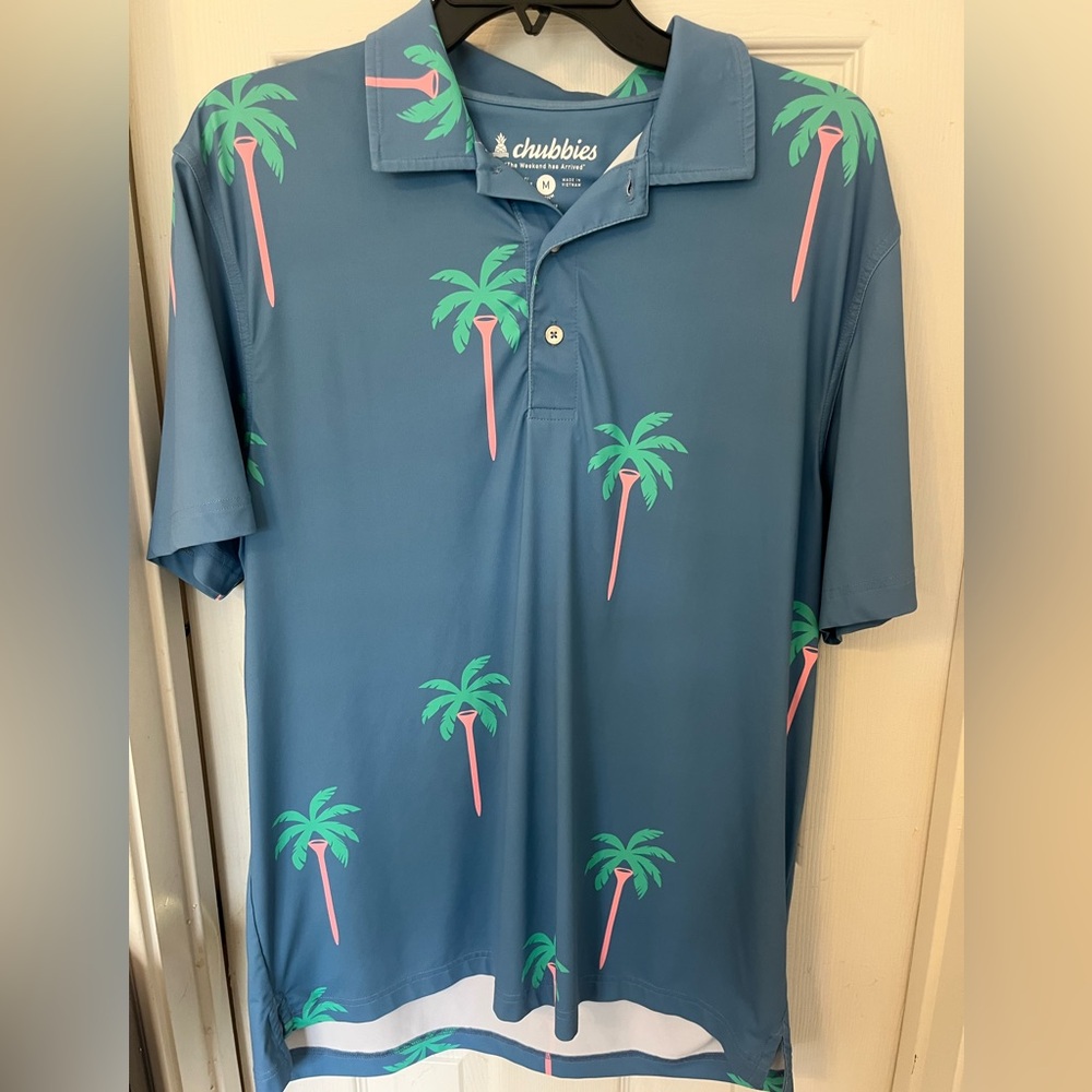 Chubbies Blue and Pink Polo Shirt with Tropical Design